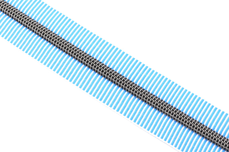 Turquoise Zebra Stripes- #5 Gunmetal Nylon Coil Zipper Tape