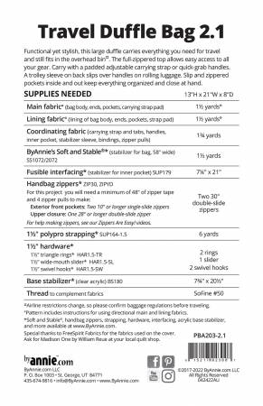 By Annie- Travel Duffle Bag 2.1 Pattern