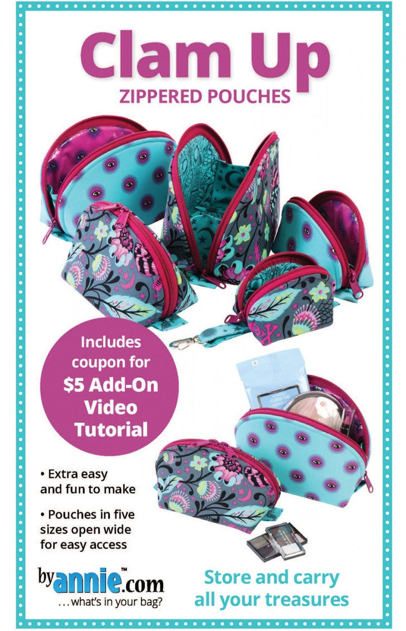 By Annie- Clam Up Zippered Pouches Pattern