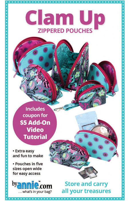 By Annie- Clam Up Zippered Pouches Pattern