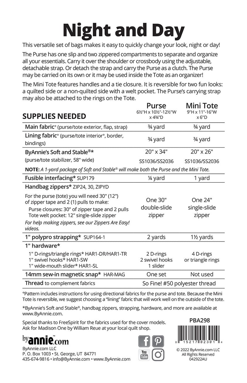 By Annie- Night and Day Purse/Tote Patttern