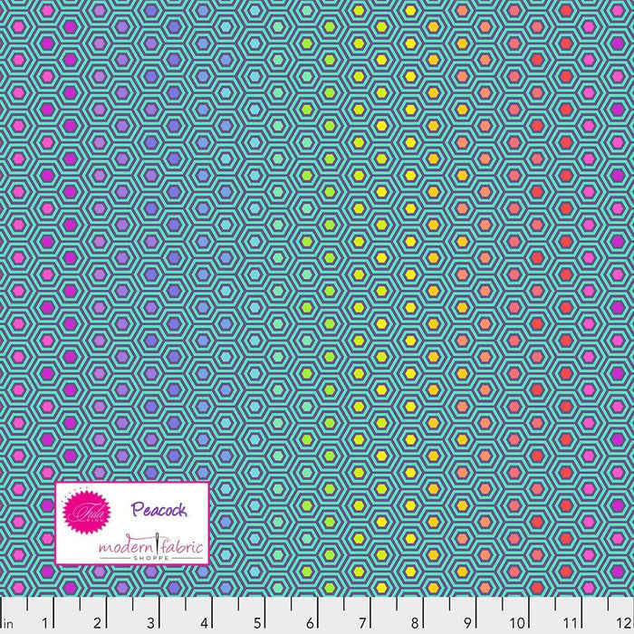 Tula Pink- True Colors Hexy Rainbow- PWTP151.PEACOCK- Half Yard