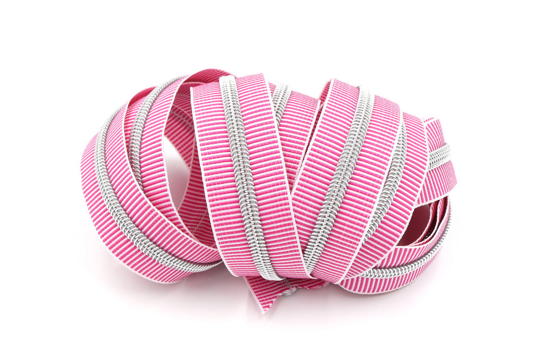 Pink Zebra Stripe- #5 Silver Nylon Coil Zipper Tape