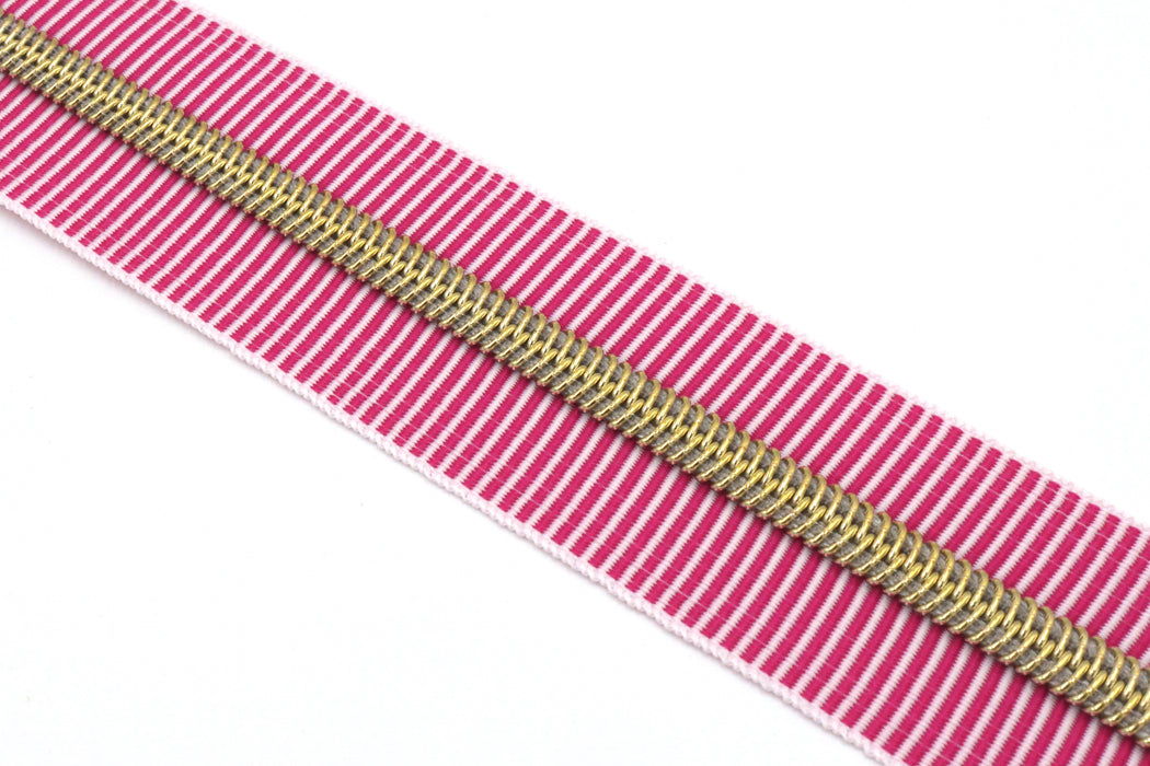 Pink Zebra Stripe- #5 Gold Nylon Coil Zipper Tape
