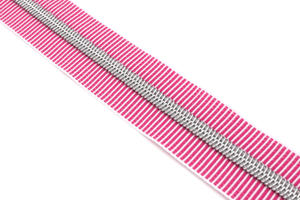 Pink Zebra Stripe- #5 Silver Nylon Coil Zipper Tape
