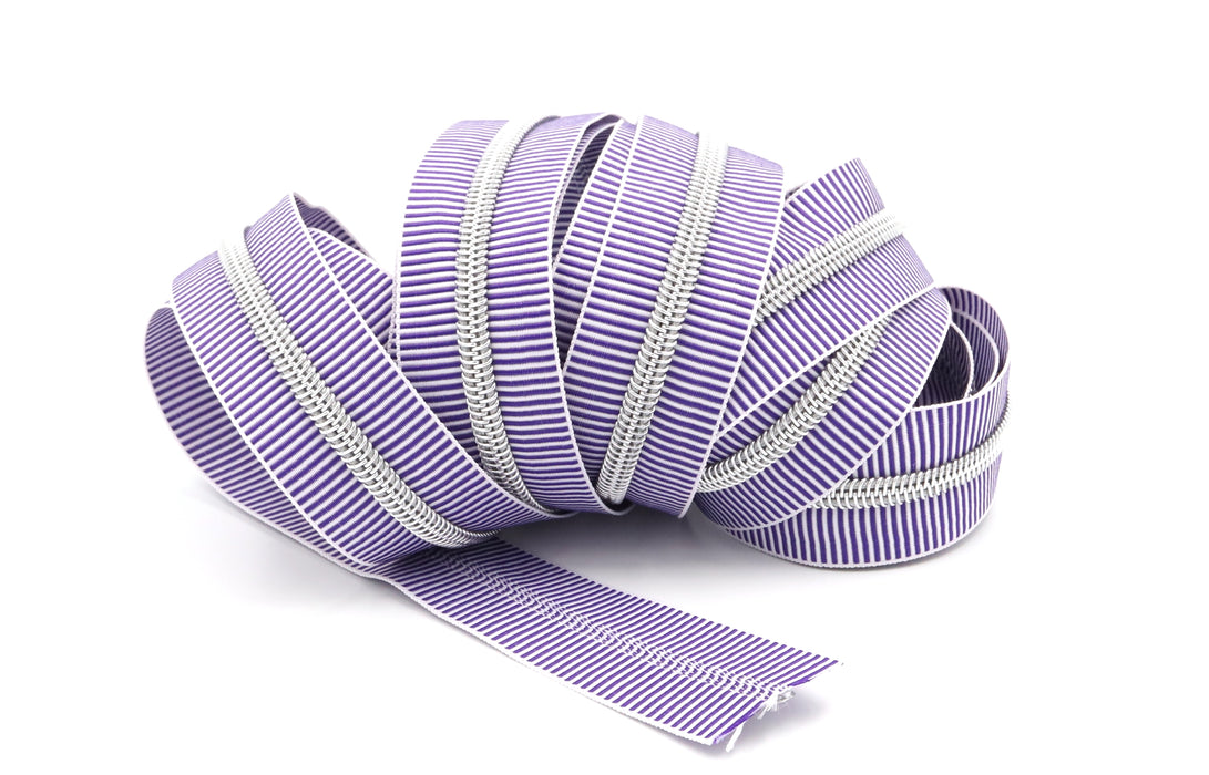 Purple Zebra Stripe- #5 Silver Nylon Coil Zipper Tape