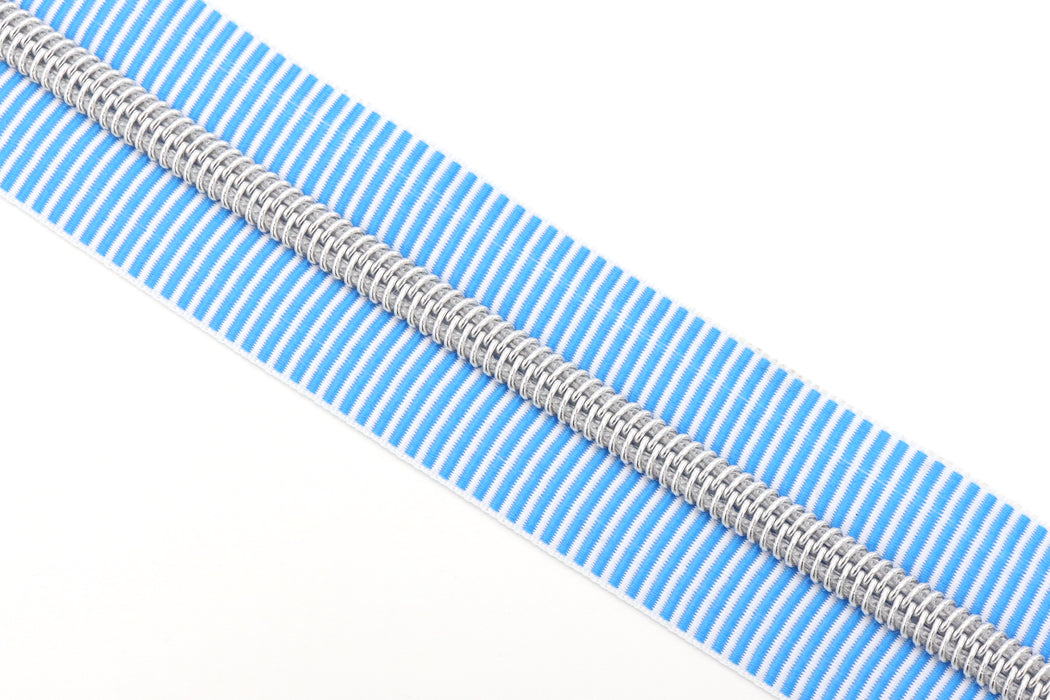 Turquoise Zebra Stripe- #5 Silver Nylon Coil Zipper Tape