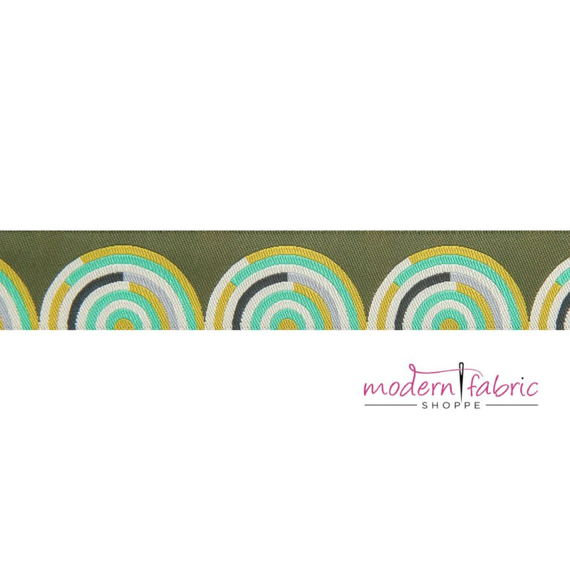 Tula Pink Vintage, Gold and Mint on Green Hypnotizer 7/8" Ribbon, By the Yard