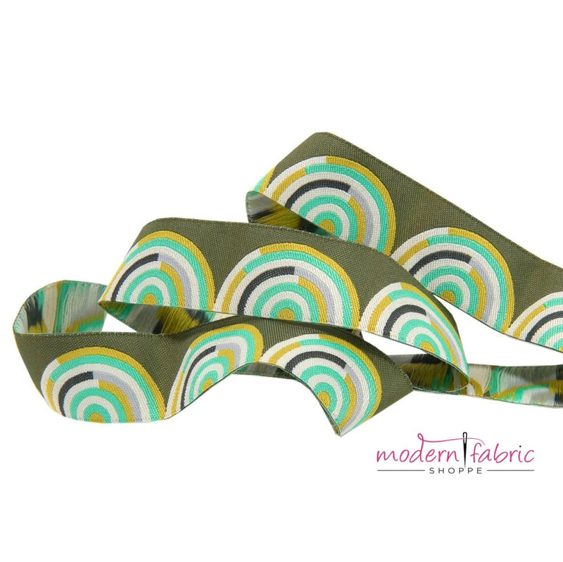 Tula Pink Vintage, Gold and Mint on Green Hypnotizer 7/8" Ribbon, By the Yard