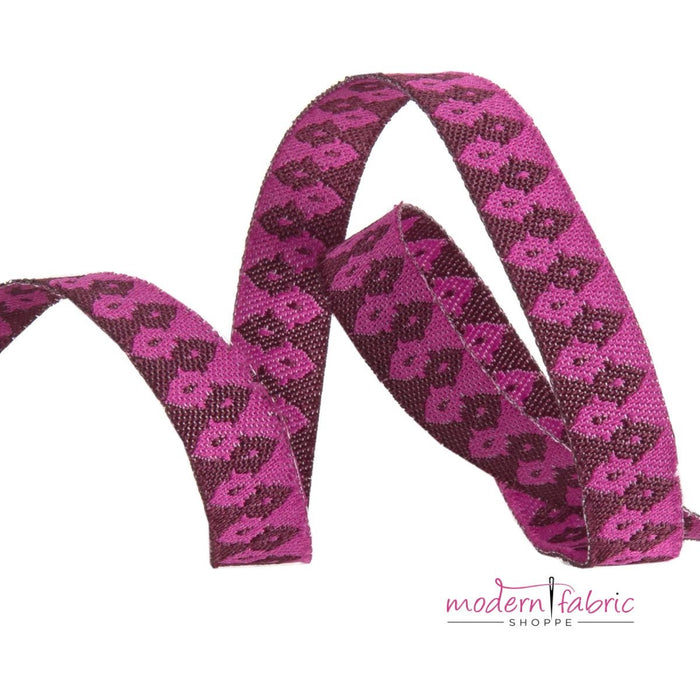 Tula Pink Vintage, Fuchsia and Wine Wanderer 3/8"  Ribbon, By the Yard