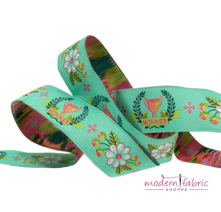 Tula Pink Vintage, The Winner on Mint 7/8" Ribbon, By the Yard