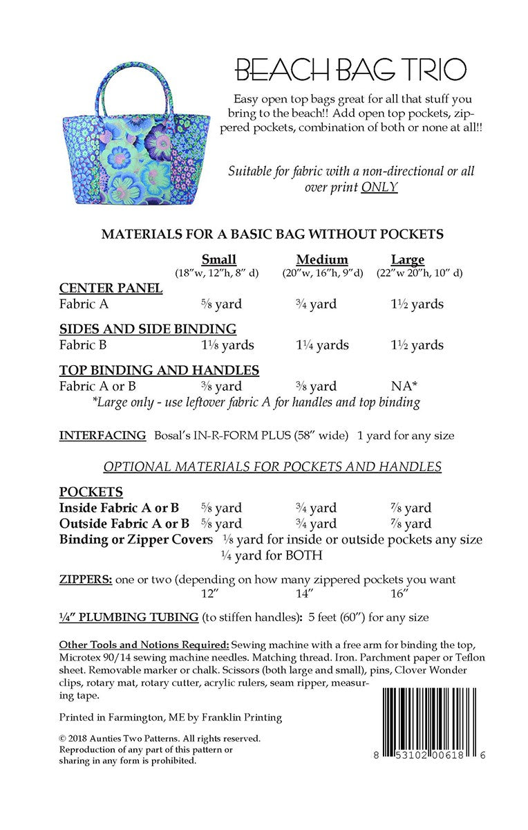 Aunties Two- Beach Bag Trio Pattern - Modern Fabric Shoppe