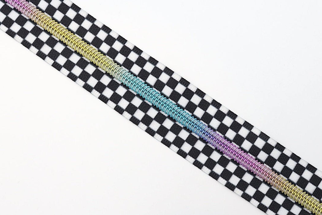 Black and White Checkerboard- #5 Rainbow Nylon Coil Zipper Tape - Modern Fabric Shoppe