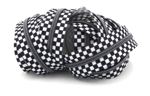 Black & White Checkerboard- #5 Gunmetal Nylon Coil Zipper Tape - Modern Fabric Shoppe