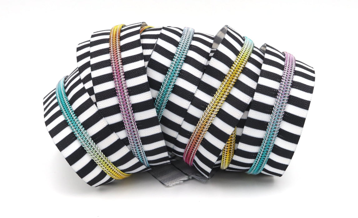 Black & White Stripe- #5 Rainbow Nylon Coil Zipper Tape - Modern Fabric Shoppe