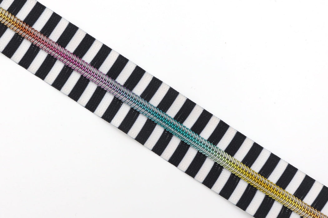 Zebra Stripes- #5 Gunmetal Nylon Coil Zipper Tape