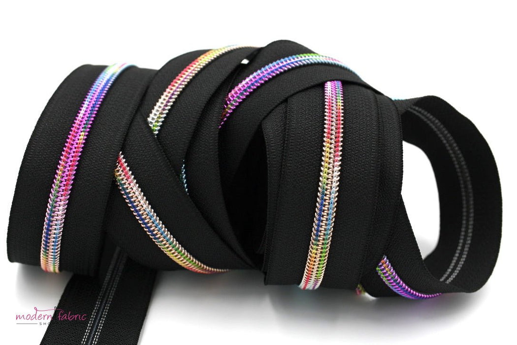 Black- #5 Rainbow Nylon Coil Zipper Tape