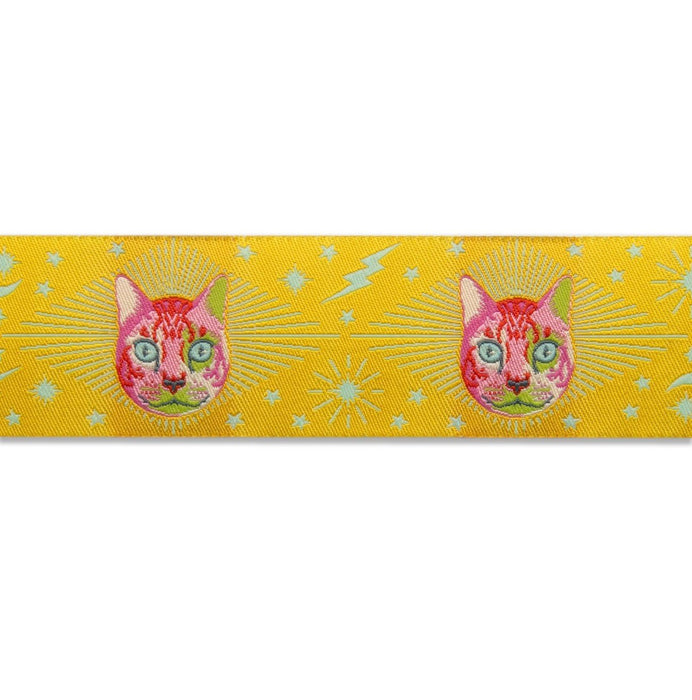 Tula Pink Curiouser, Cheshire Cat, Wonder Yellow 1-1/2" Ribbon