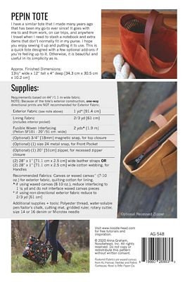 Noodlehead Pepin Tote Sewing Pattern- Tote for beginners to Sew!!!