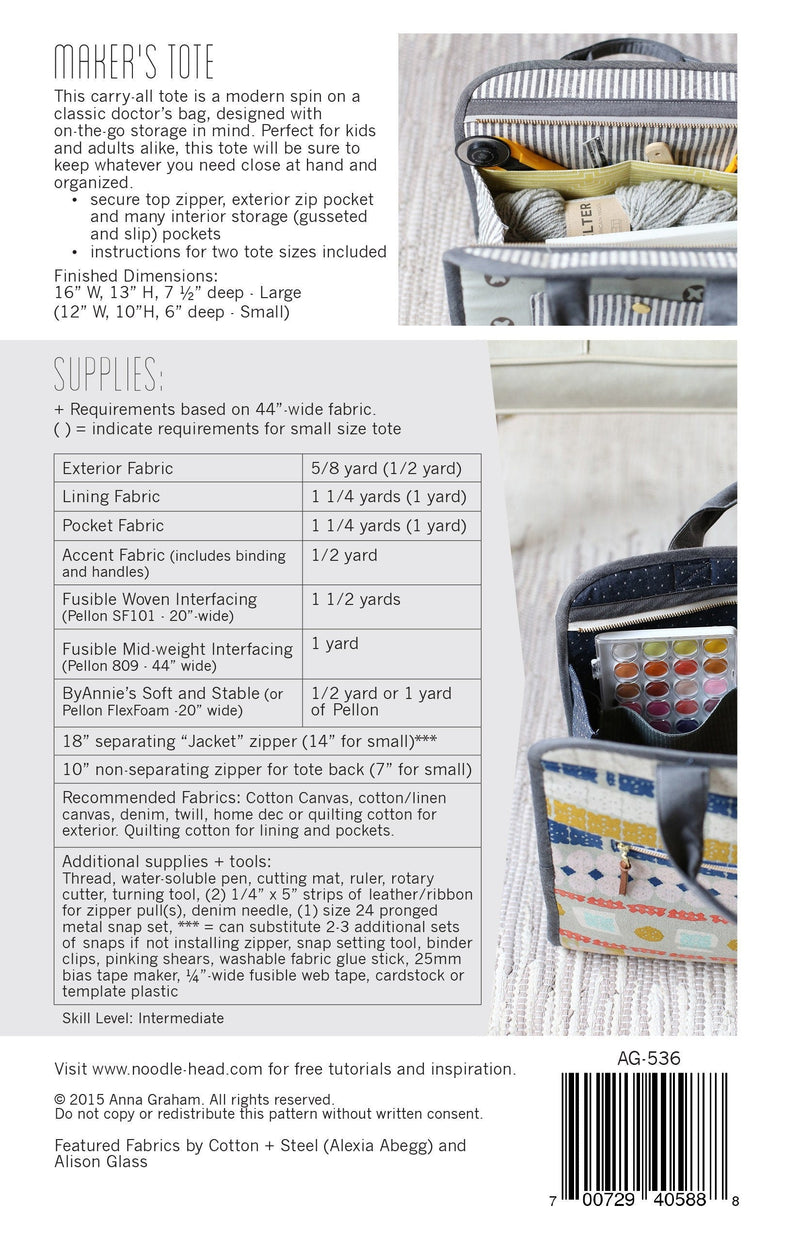 Noodlehead Maker's Tote Pattern- A Carry-All Tote in 2 Sizes