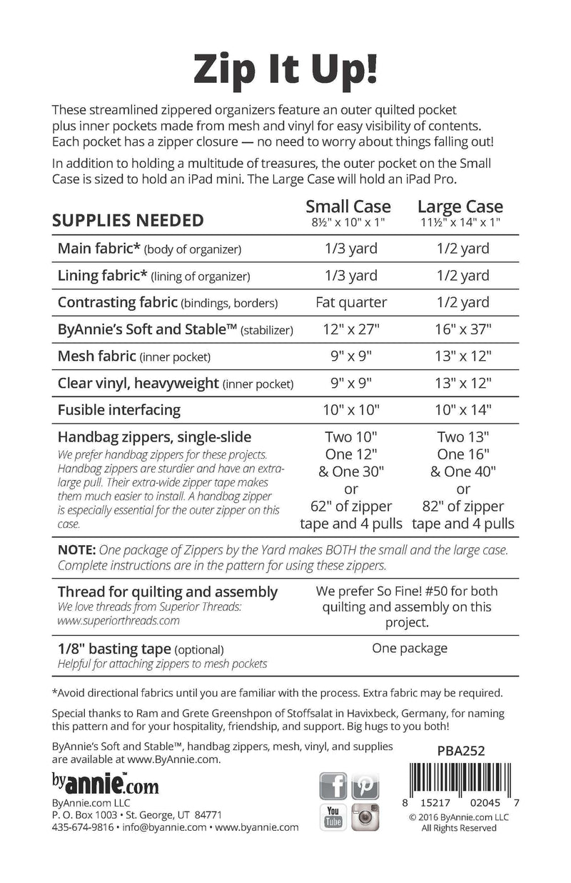 By Annie- Zip It Up! Zippered Organizers in Two Sizes