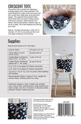 Noodlehead Crescent Tote Sewing Pattern- Petite Tote with Flat Bottom