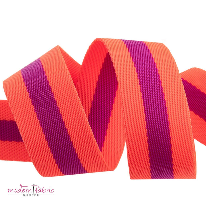 Tula Pink Webbing 1-1/2" (38mm) wide, Watermelon and Plum