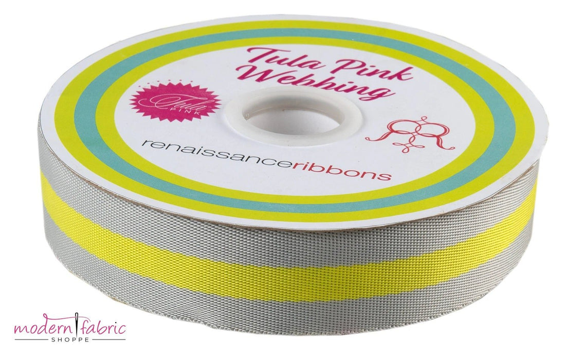 Tula Pink Webbing 1-1/2" (38mm) wide, Grey and Lime