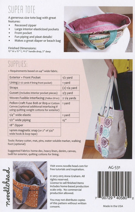 Noodlehead Super Tote Sewing Pattern