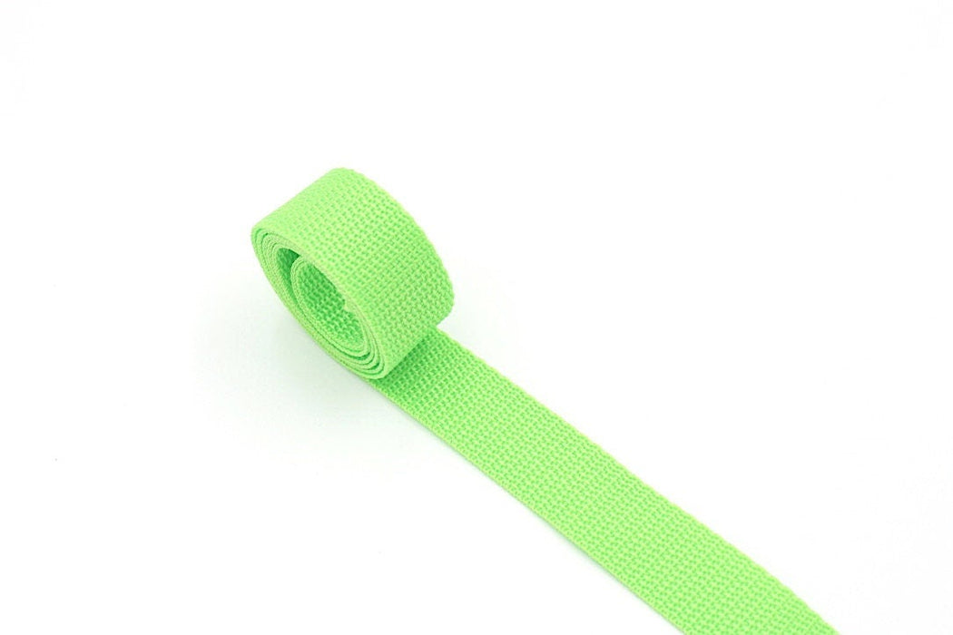 Lime Green Polypropylene 1 inch (25mm) width Poly Webbing- by the yard