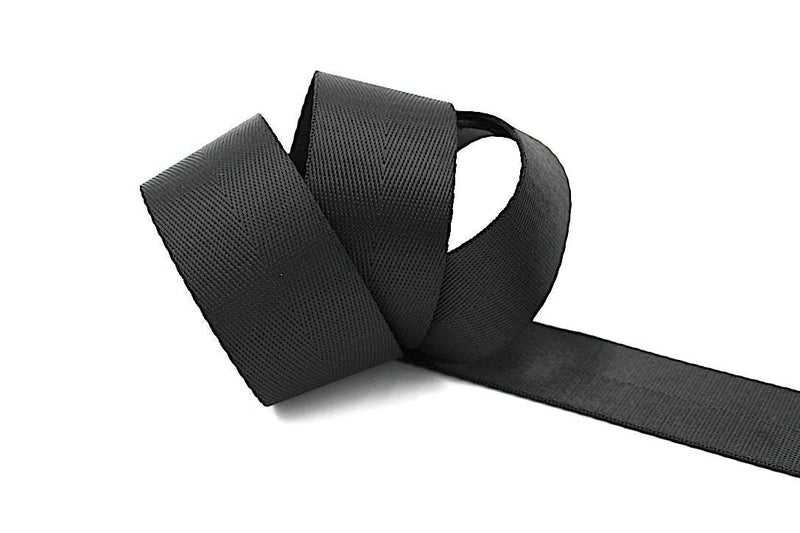 Black Herringbone 1.5 inch (38mm) width Nylon Webbing-by the yard