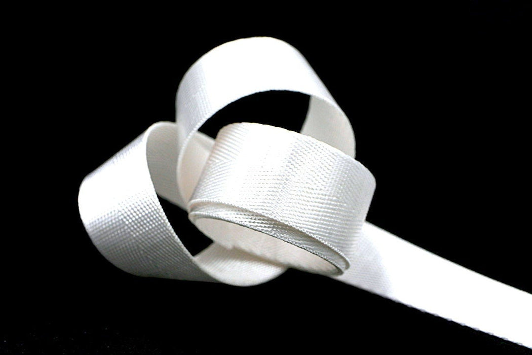 White Herringbone 1 inch (25mm) width Nylon Webbing- by the yard