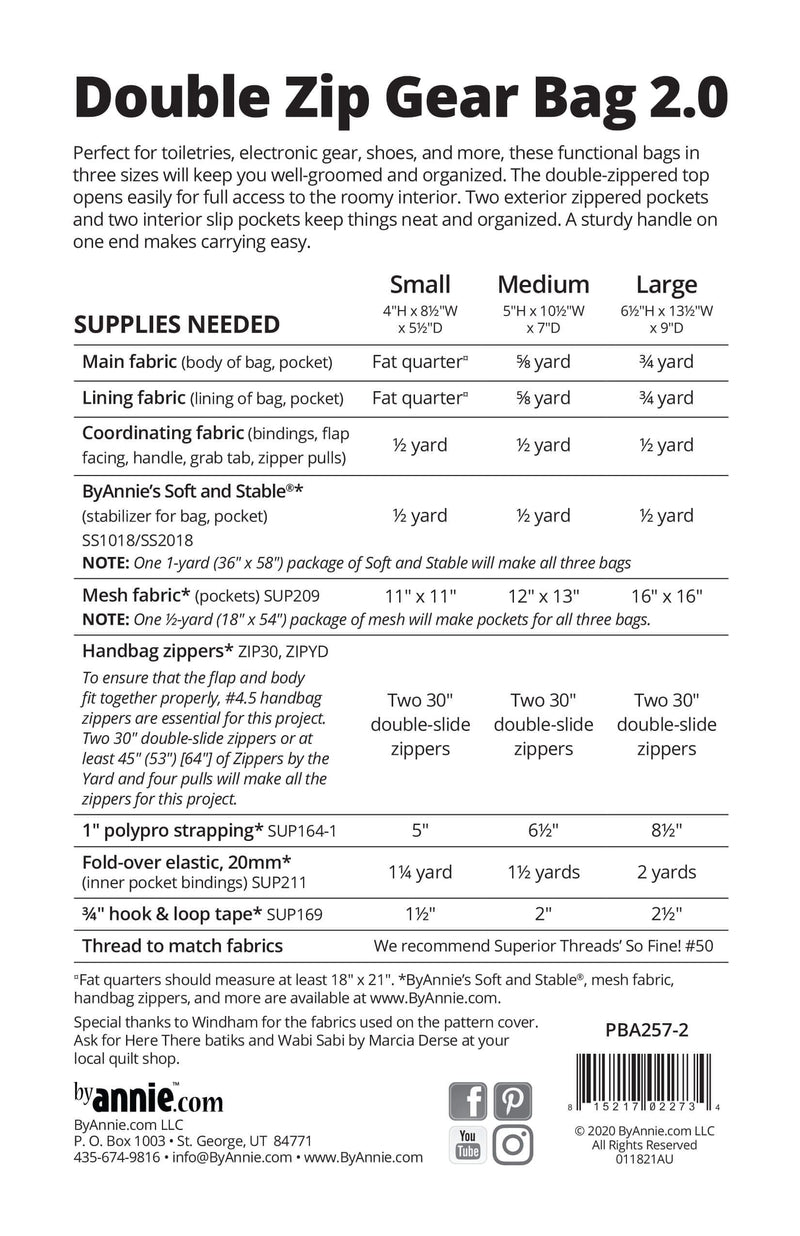 By Annie- Double Zip Gear Bags 2.0 Pattern