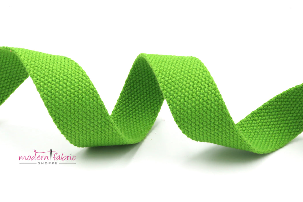 Lime Green Cotton 1 inch (25mm) width Webbing- by the yard