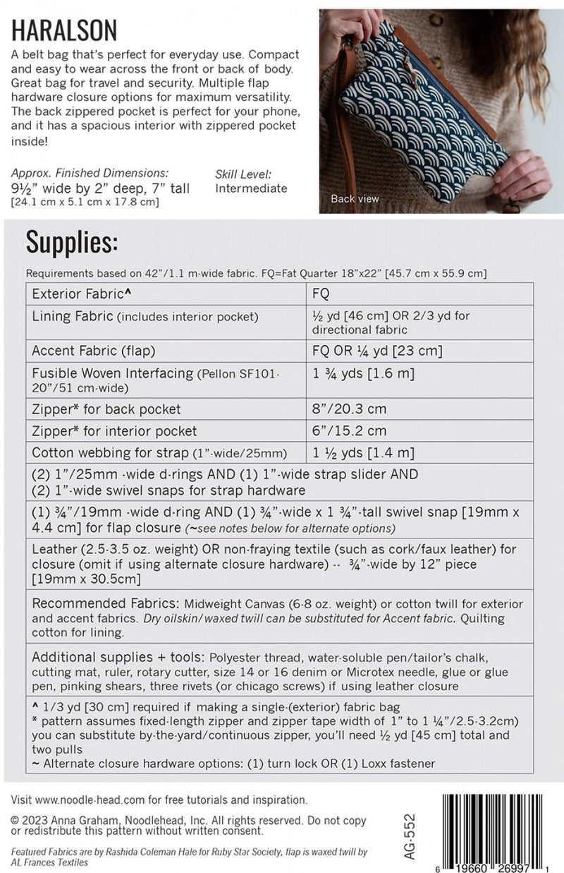 Noodlehead Haralson Belt Bag Pattern - Modern Fabric Shoppe