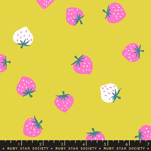 Picture Book by Kimberly Kight- Strawberry Toss RS 3071 13- Citron- Half Yard- June 2024 - Modern Fabric Shoppe