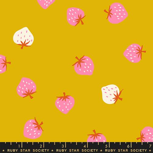Picture Book by Kimberly Kight- Strawberry Toss RS 3071 14- Goldenrod- Half Yard- June 2024 - Modern Fabric Shoppe