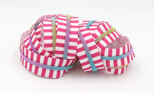 Pink and White Stripe- #5 Rainbow Nylon Coil Zipper Tape - Modern Fabric Shoppe