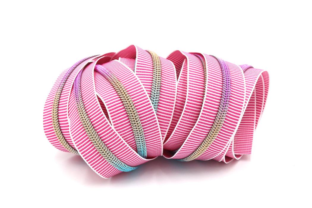 Pink Zebra Stripes- #5 Rainbow Nylon Coil Zipper Tape