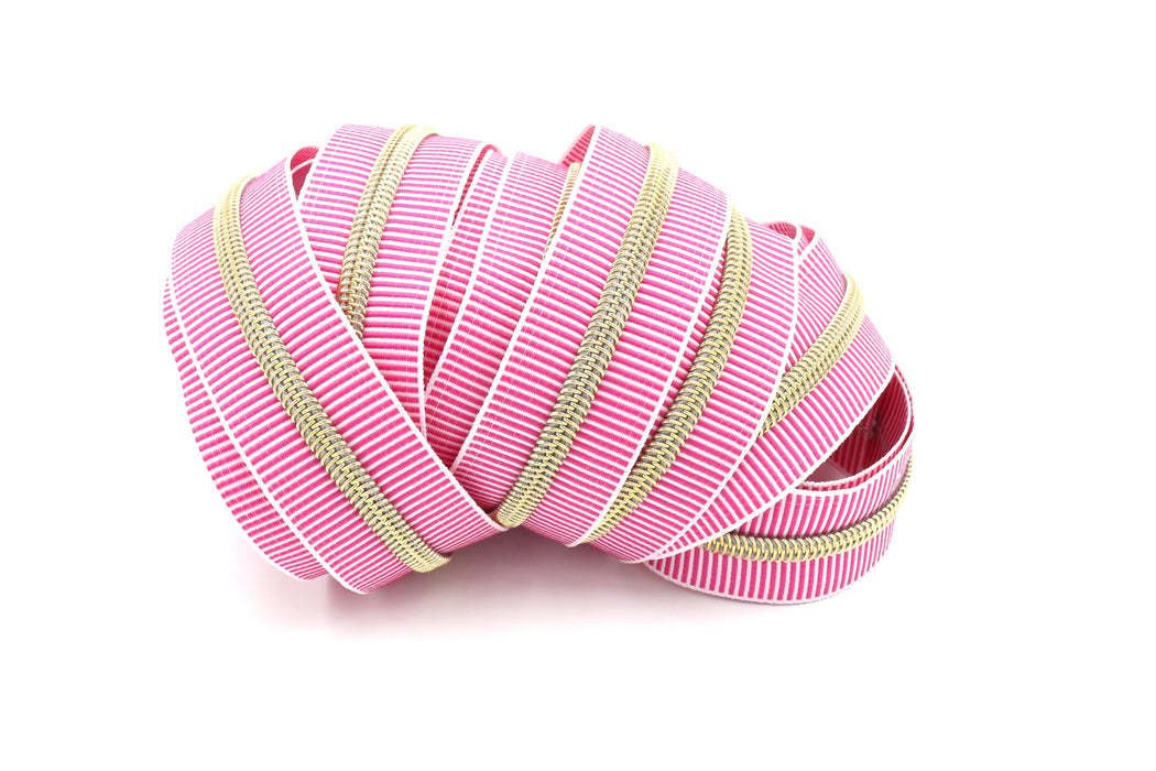 Pink Zebra Stripe- #5 Gold Nylon Coil Zipper Tape