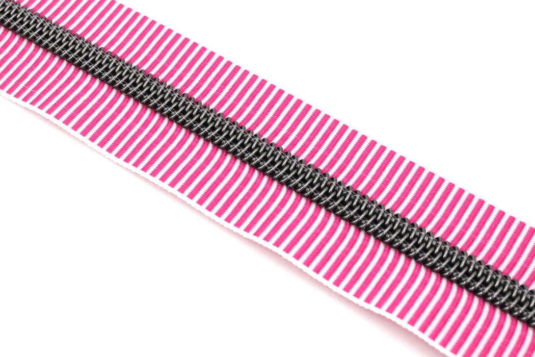 Pink Zebra Stripes- #5 Gunmetal Nylon Coil Zipper Tape