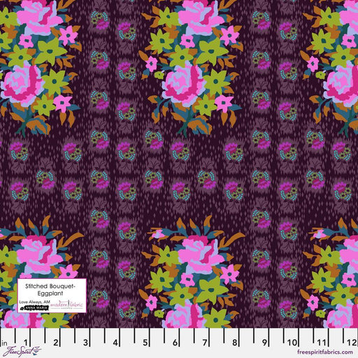 PRE-ORDER Anna Maria Horner Love Always AM- Stitched Bouquet PWAH147.EGGPLANT- Half Yard- July 2023 - Modern Fabric Shoppe