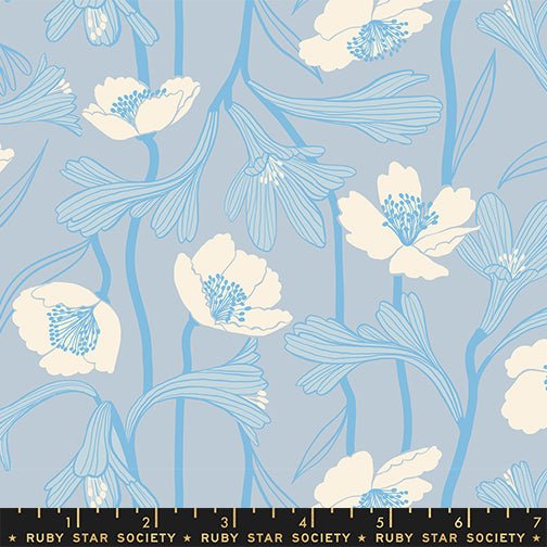 PRE-ORDER Water- Collaboration by Ruby Star Society- Water Flowers RS 5133 12-Water Blue- Half Yard- January 2024 - Modern Fabric Shoppe