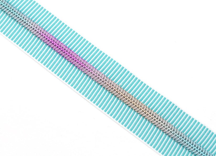 Teal Zebra Stripes- #5 Rainbow Nylon Coil Zipper Tape