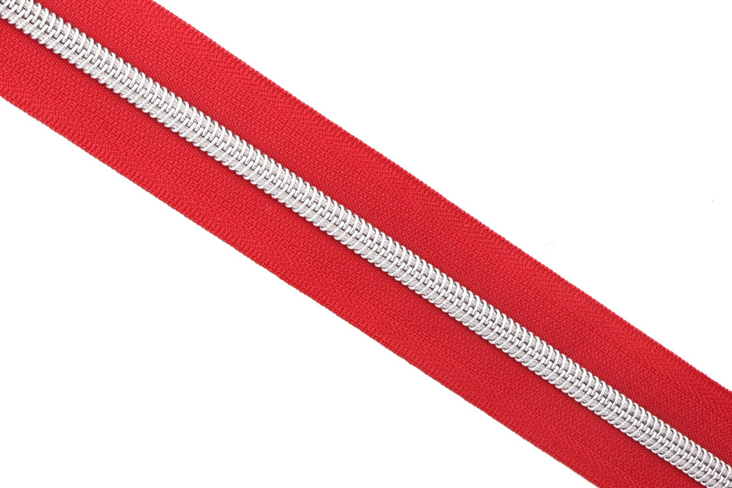 Really Red- #5 Silver Nylon Coil Zipper Tape - Modern Fabric Shoppe