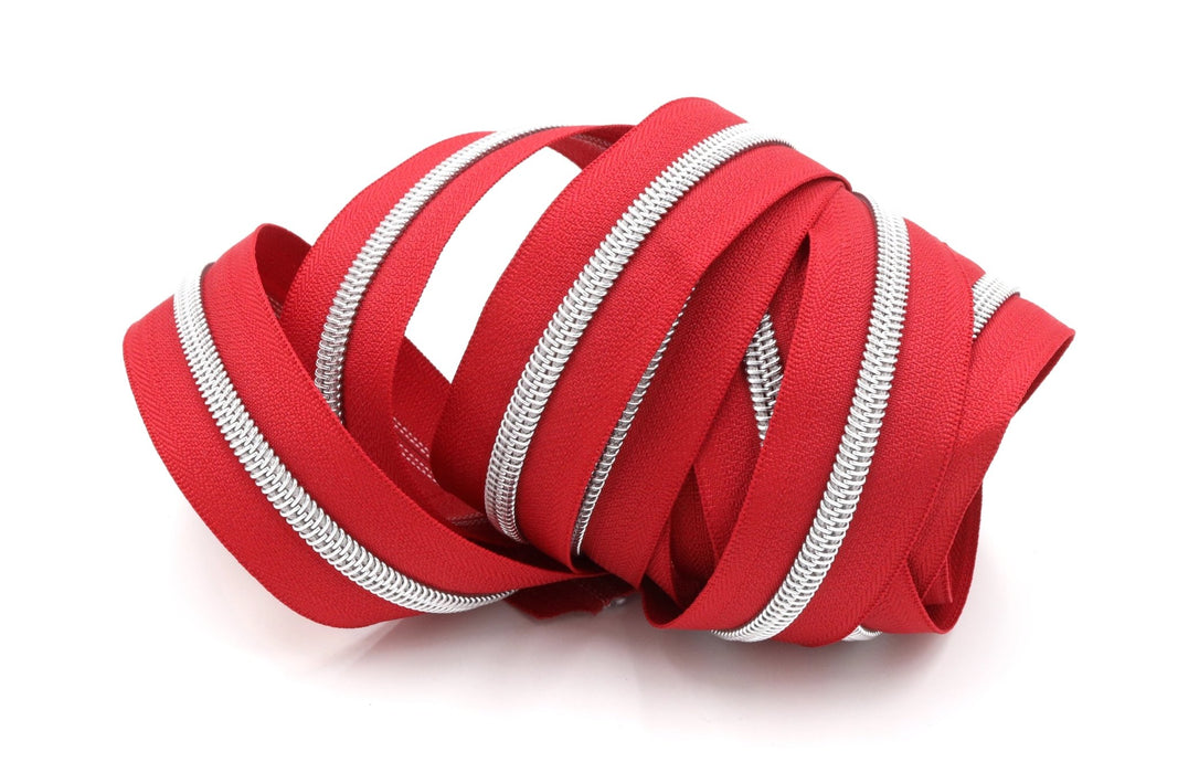 Really Red- #5 Silver Nylon Coil Zipper Tape - Modern Fabric Shoppe