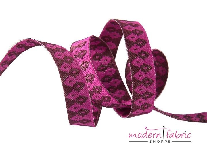 Tula Pink Vintage, Fuchsia and Wine Wanderer 3/8"  Ribbon, By the Yard