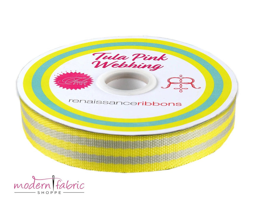 Tula Pink Webbing 1" (25mm) wide, Grey and Lime