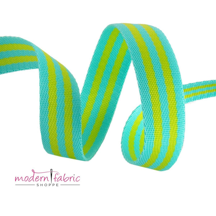 Tula Pink Webbing 1" (25mm) wide, Lime and Turquoise