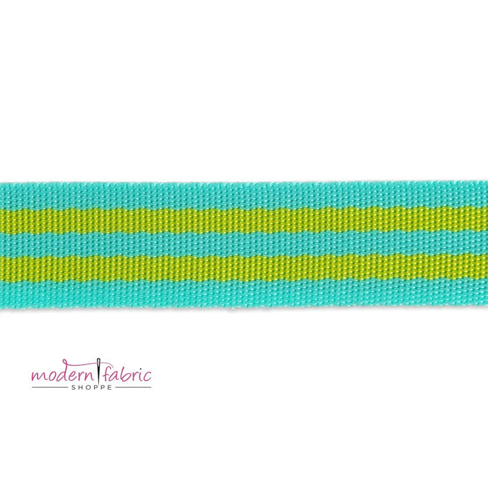 Tula Pink Webbing 1" (25mm) wide, Lime and Turquoise
